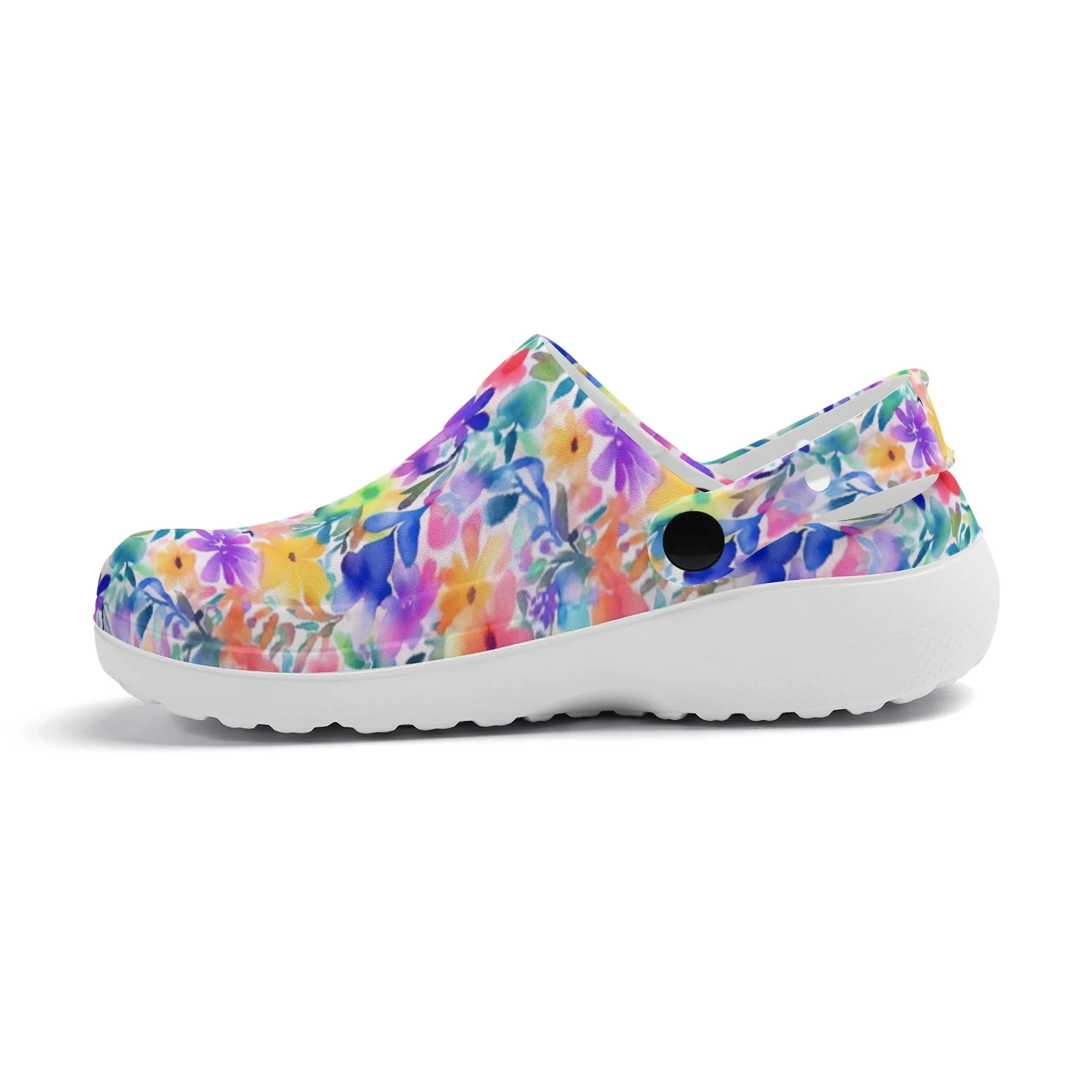 Radiant Watercolor Blooms: Bright and Vivid Floral  Design Casual Lightweight Slip On Nurse Style Clogs