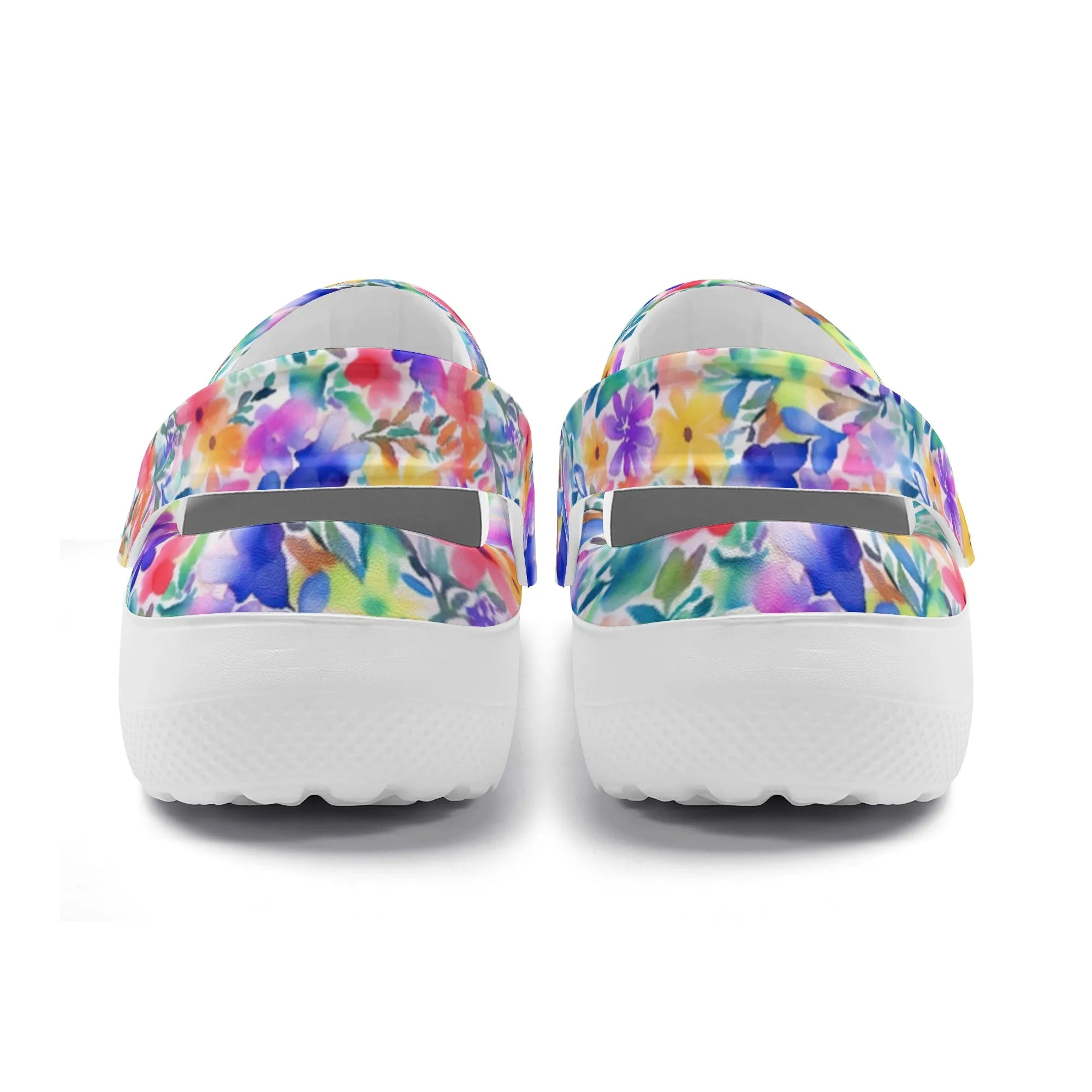 Radiant Watercolor Blooms: Bright and Vivid Floral  Design Casual Lightweight Slip On Nurse Style Clogs