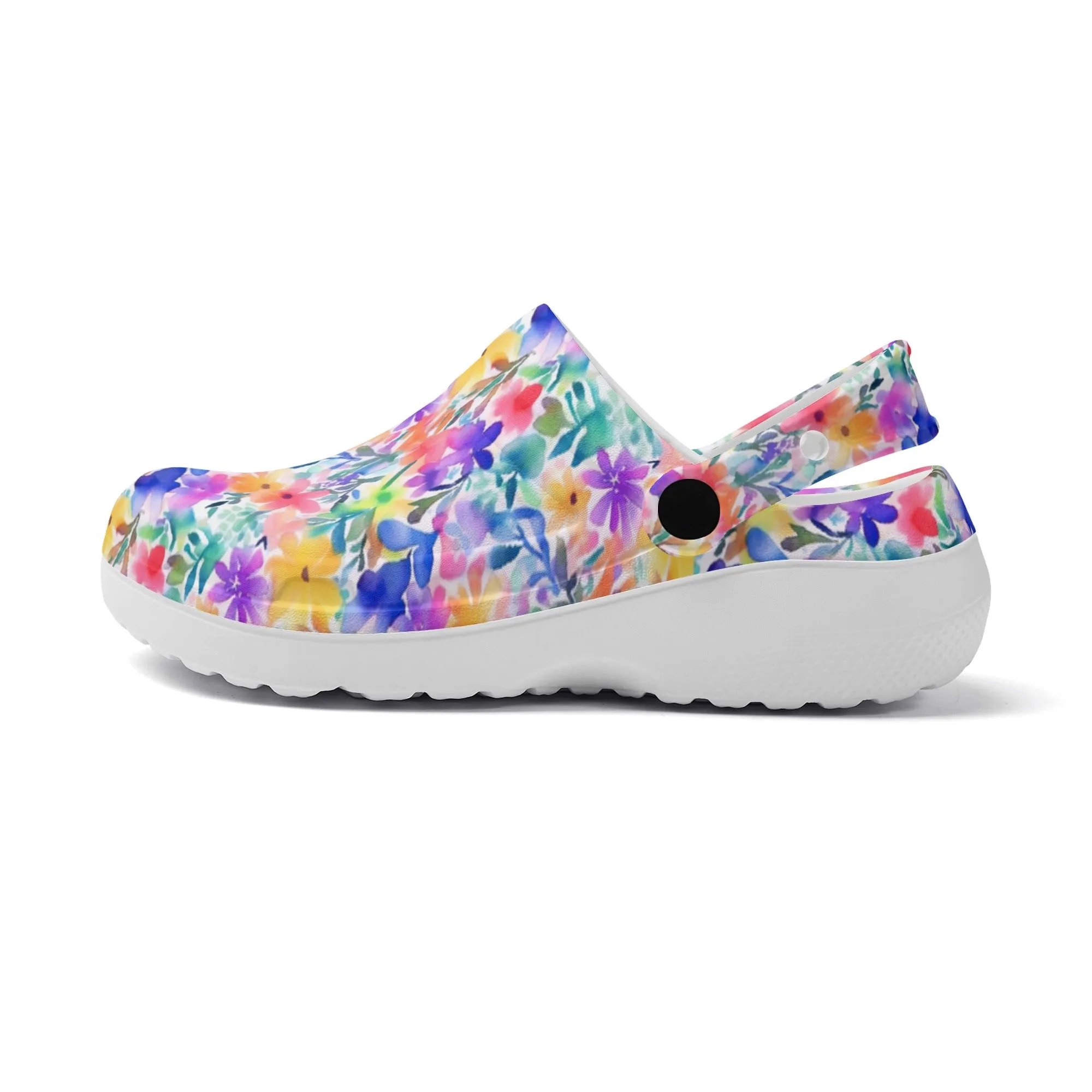 Radiant Watercolor Blooms: Bright and Vivid Floral  Design Casual Lightweight Slip On Nurse Style Clogs