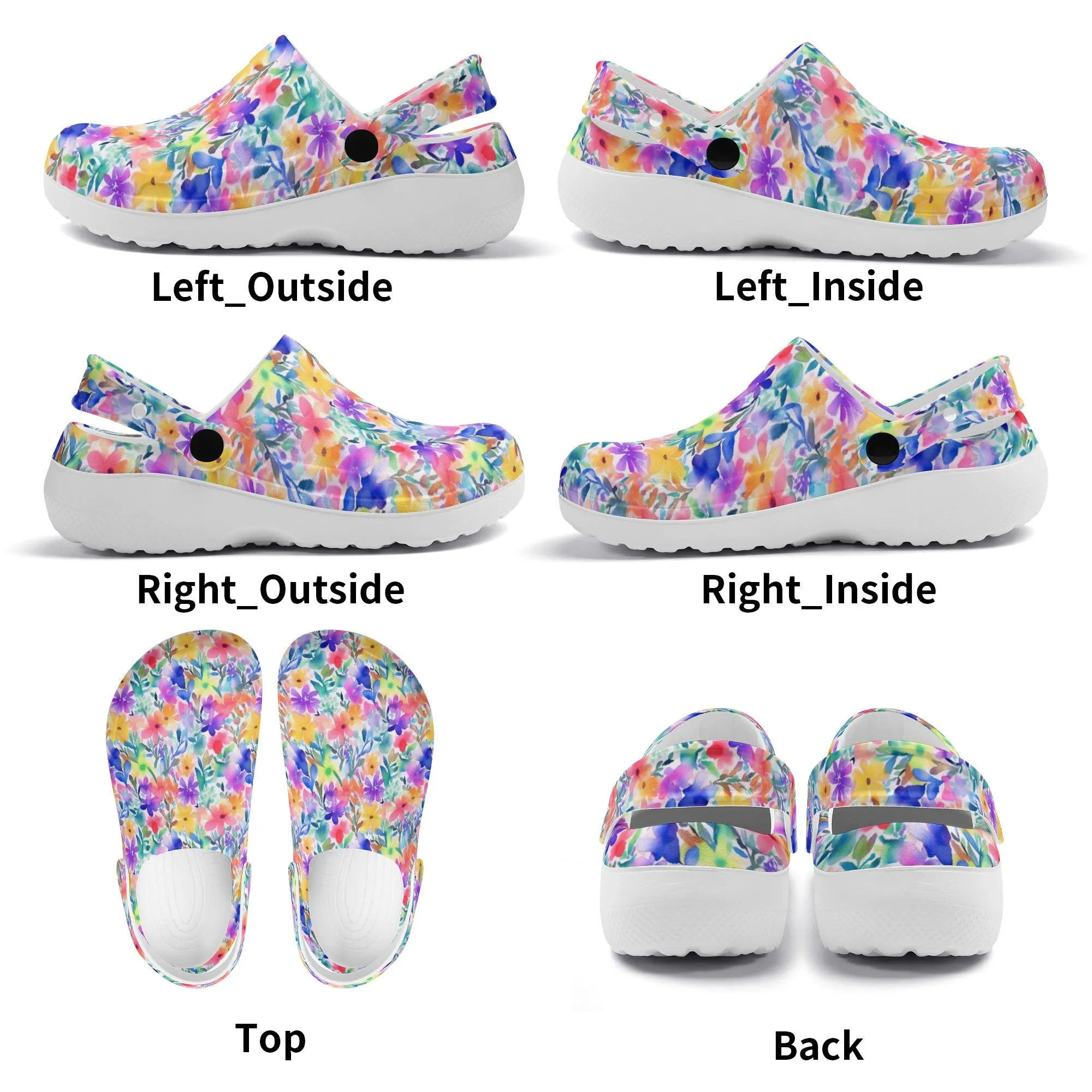 Radiant Watercolor Blooms: Bright and Vivid Floral  Design Casual Lightweight Slip On Nurse Style Clogs