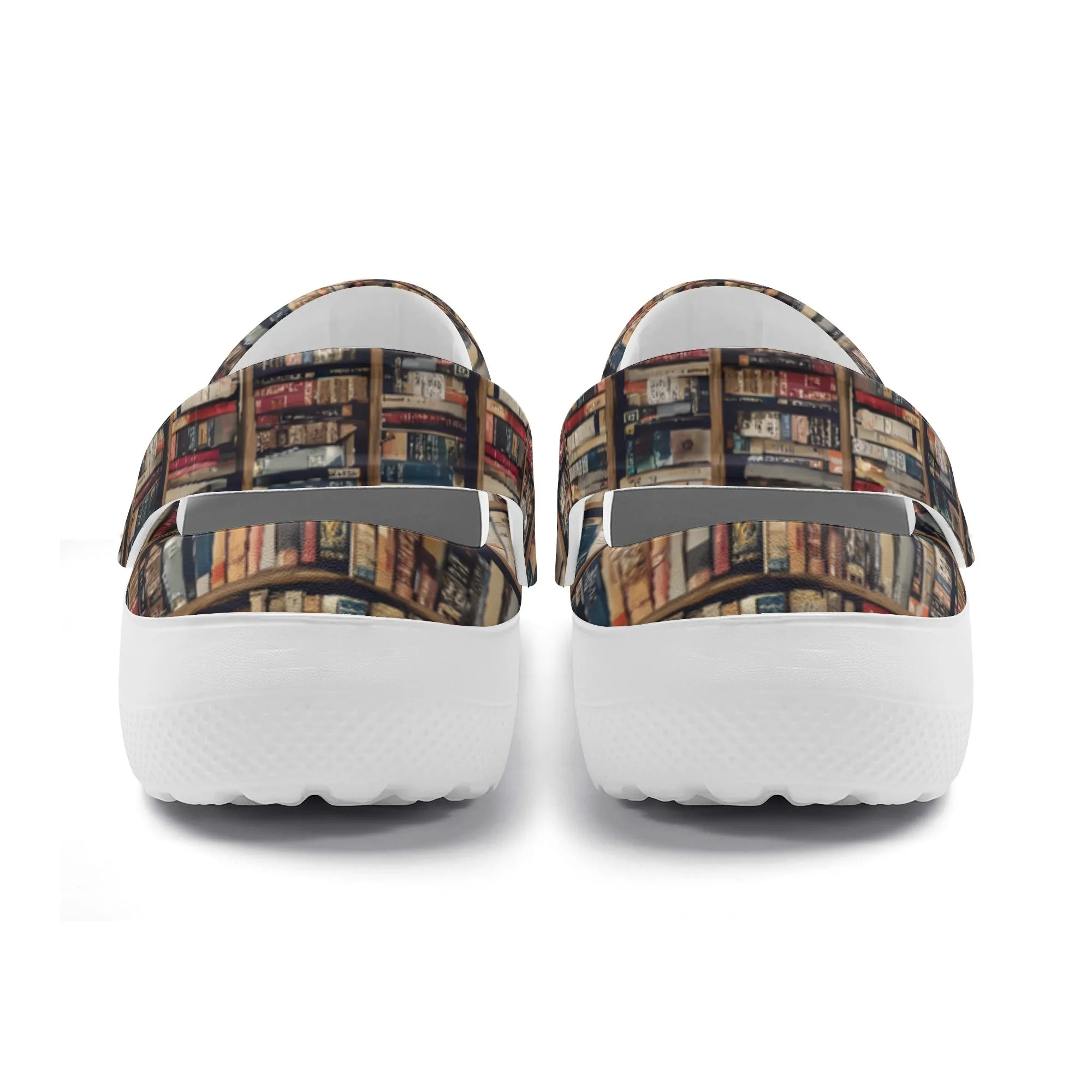 Rows of Books, Book Lover Print Casual Lightweight Slip On Nurse Style Clogs