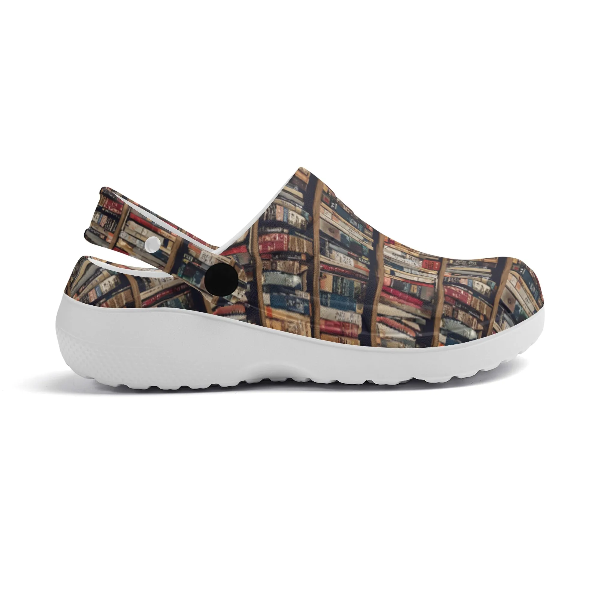 Rows of Books, Book Lover Print Casual Lightweight Slip On Nurse Style Clogs