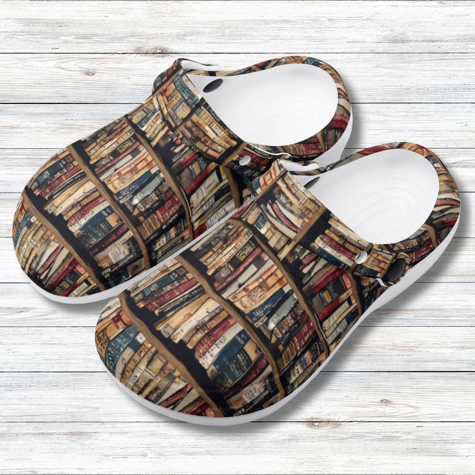 Rows of Books, Book Lover Print Casual Lightweight Slip On Nurse Style Clogs