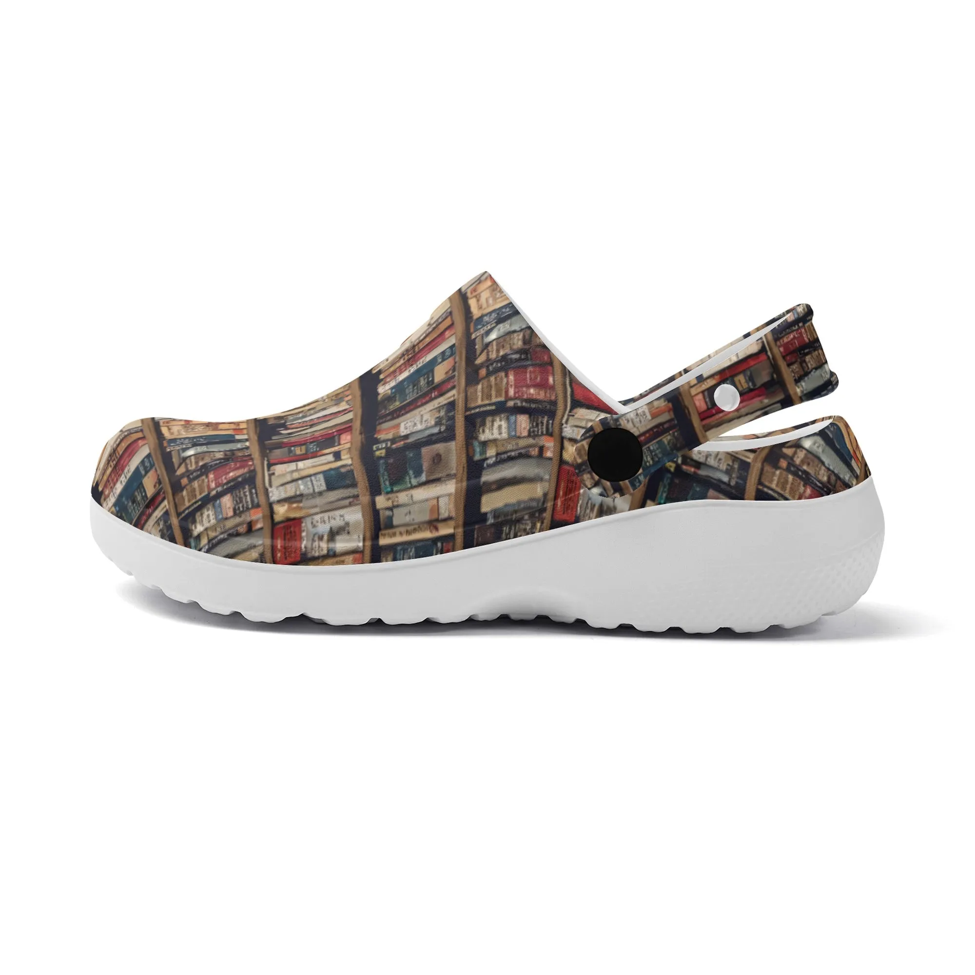Rows of Books, Book Lover Print Casual Lightweight Slip On Nurse Style Clogs