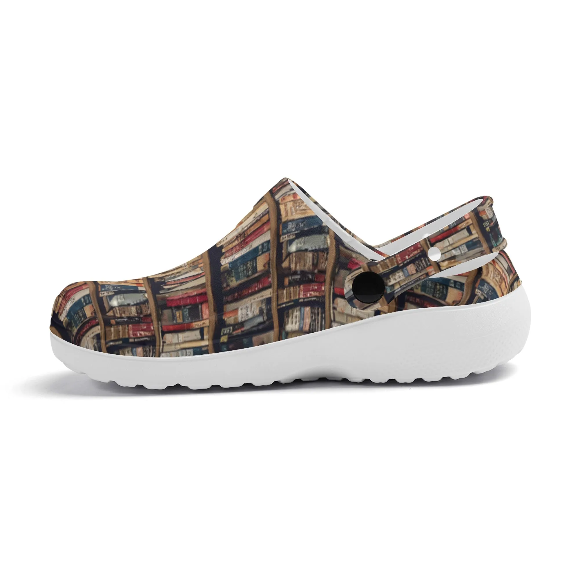 Rows of Books, Book Lover Print Casual Lightweight Slip On Nurse Style Clogs