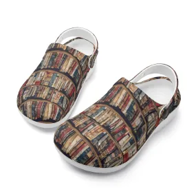 Rows of Books, Book Lover Print Casual Lightweight Slip On Nurse Style Clogs