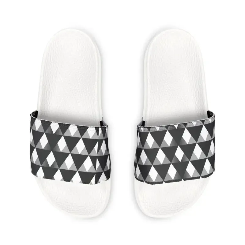Sizzling Summer Mens White Pattern Pu Slide Sandals