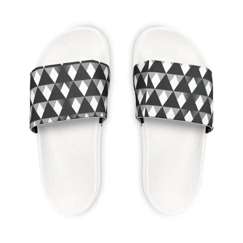 Sizzling Summer Mens White Pattern Pu Slide Sandals