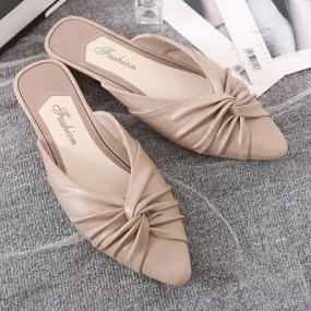 Women's flat mules twist closed toe slide sandals
