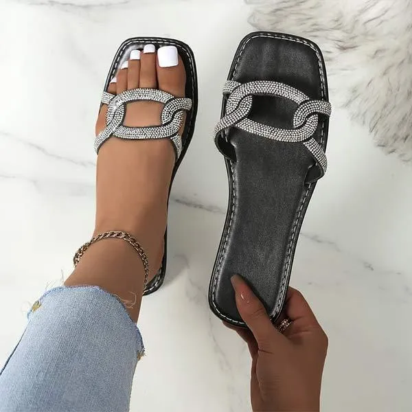 Women's Rhinestone-Embellished Open-Toe Slide Sandals 72376104C