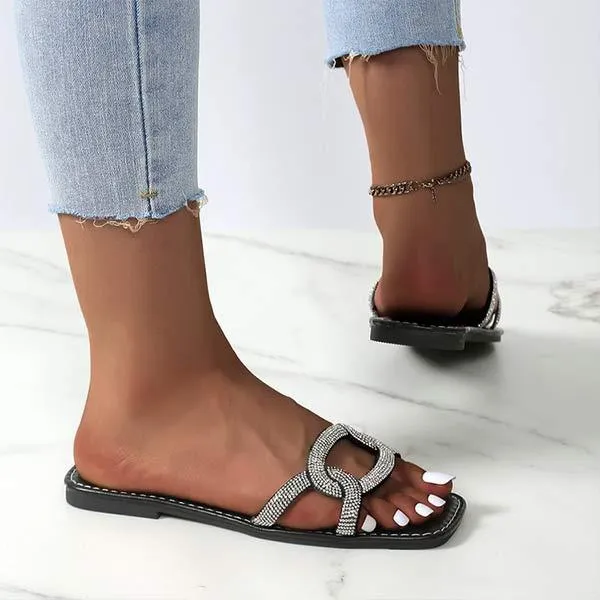 Women's Rhinestone-Embellished Open-Toe Slide Sandals 72376104C