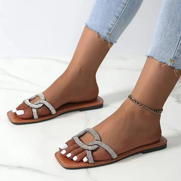 Women's Rhinestone-Embellished Open-Toe Slide Sandals 72376104C