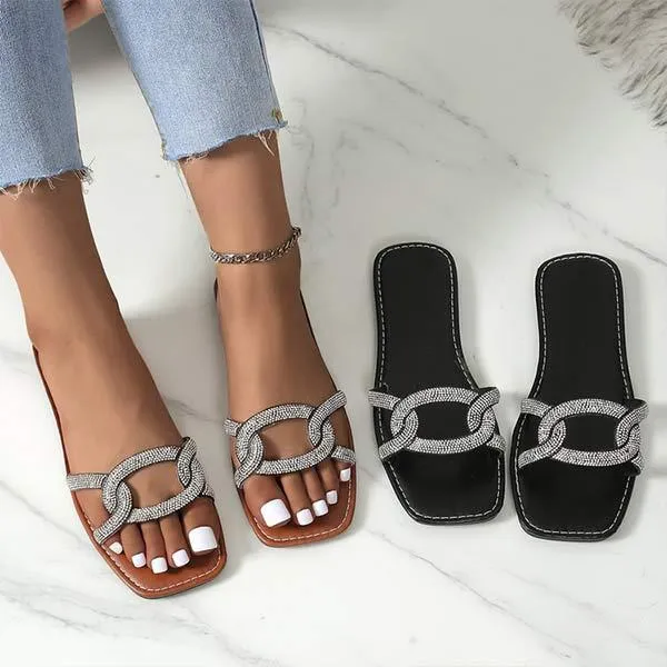 Women's Rhinestone-Embellished Open-Toe Slide Sandals 72376104C