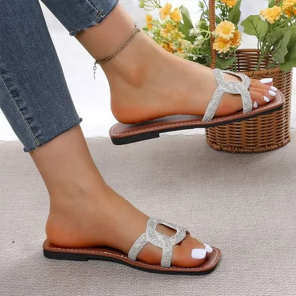 Women's Rhinestone-Embellished Open-Toe Slide Sandals 72376104C