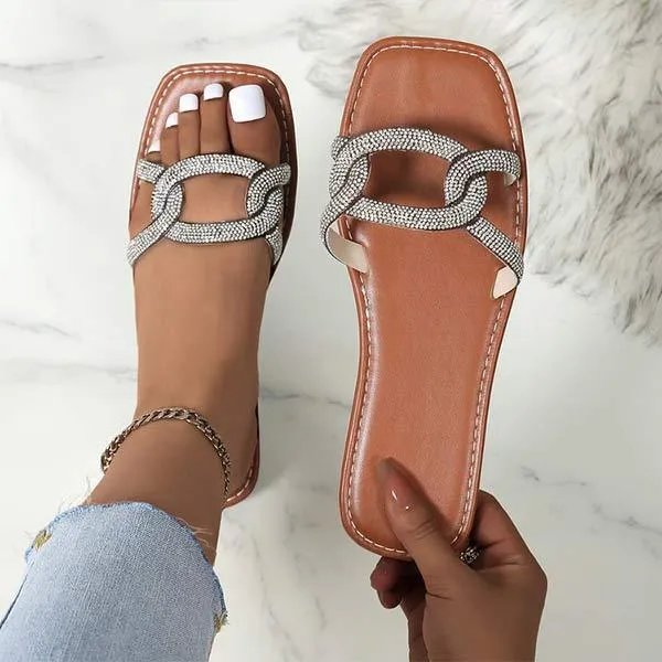Women's Rhinestone-Embellished Open-Toe Slide Sandals 72376104C
