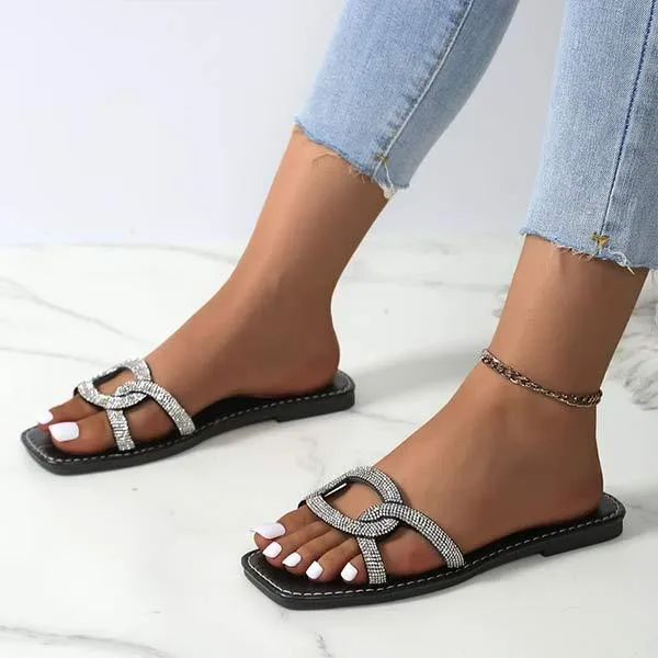Women's Rhinestone-Embellished Open-Toe Slide Sandals 72376104C